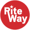 Rite Way logo featuring white text with a small star above the letter “i” on a solid red circular background.